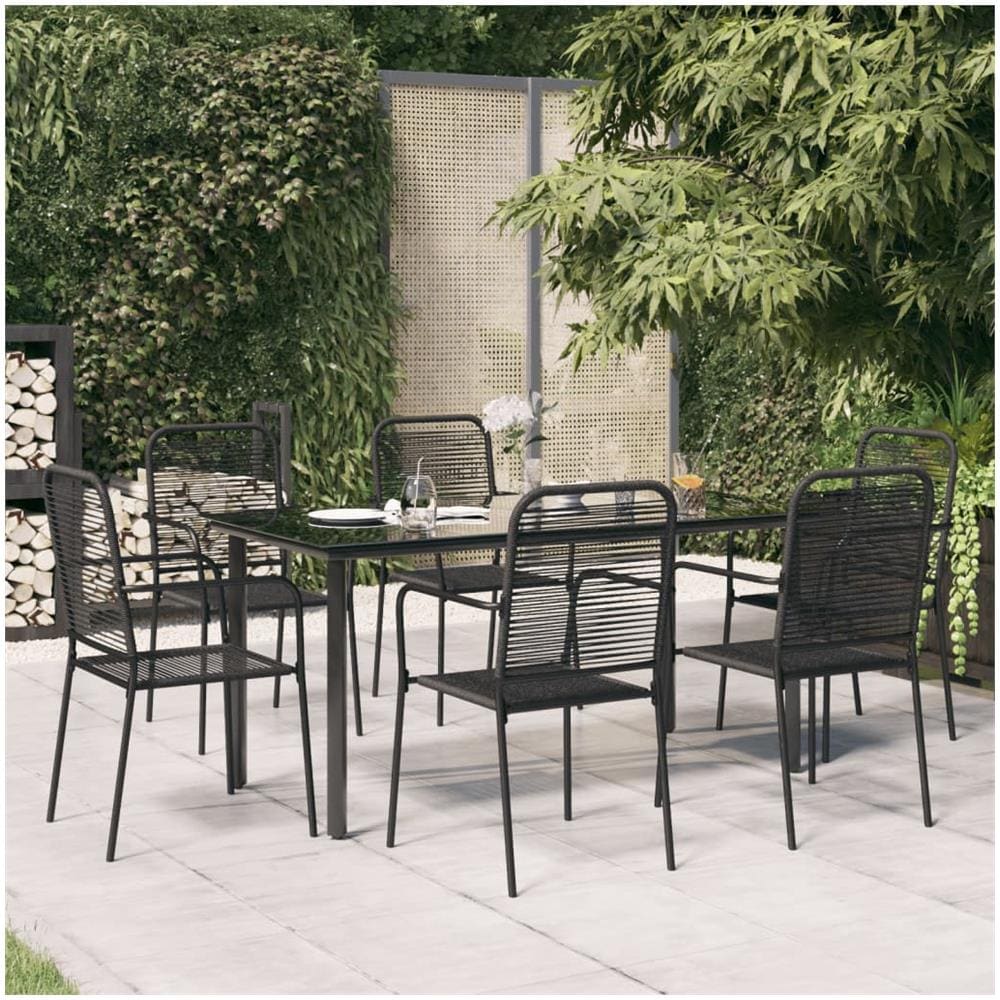 Set Da Pranzo Da Giardino 7 Pz Nero Corda Di Cotone E Acciaio - Foto 1