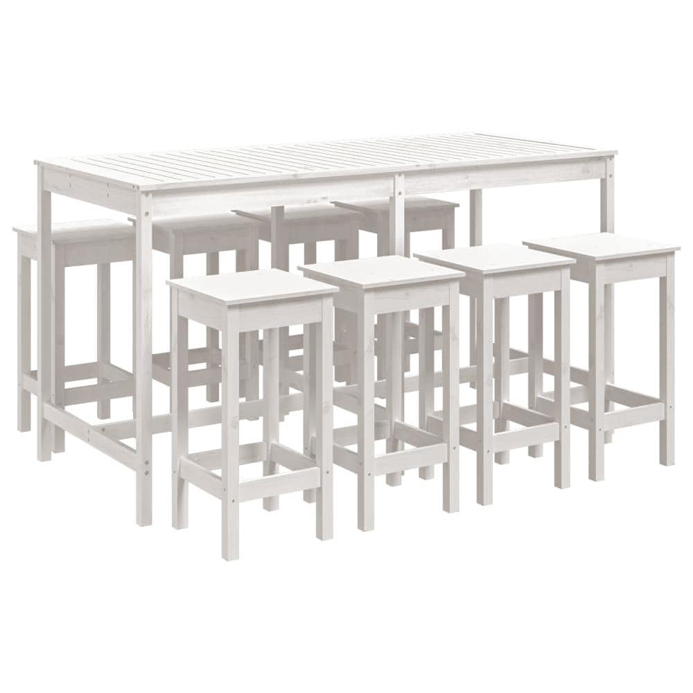 Set Bar Da Giardino 9 Pz Bianco In Legno Massello Di Pino - Foto 2