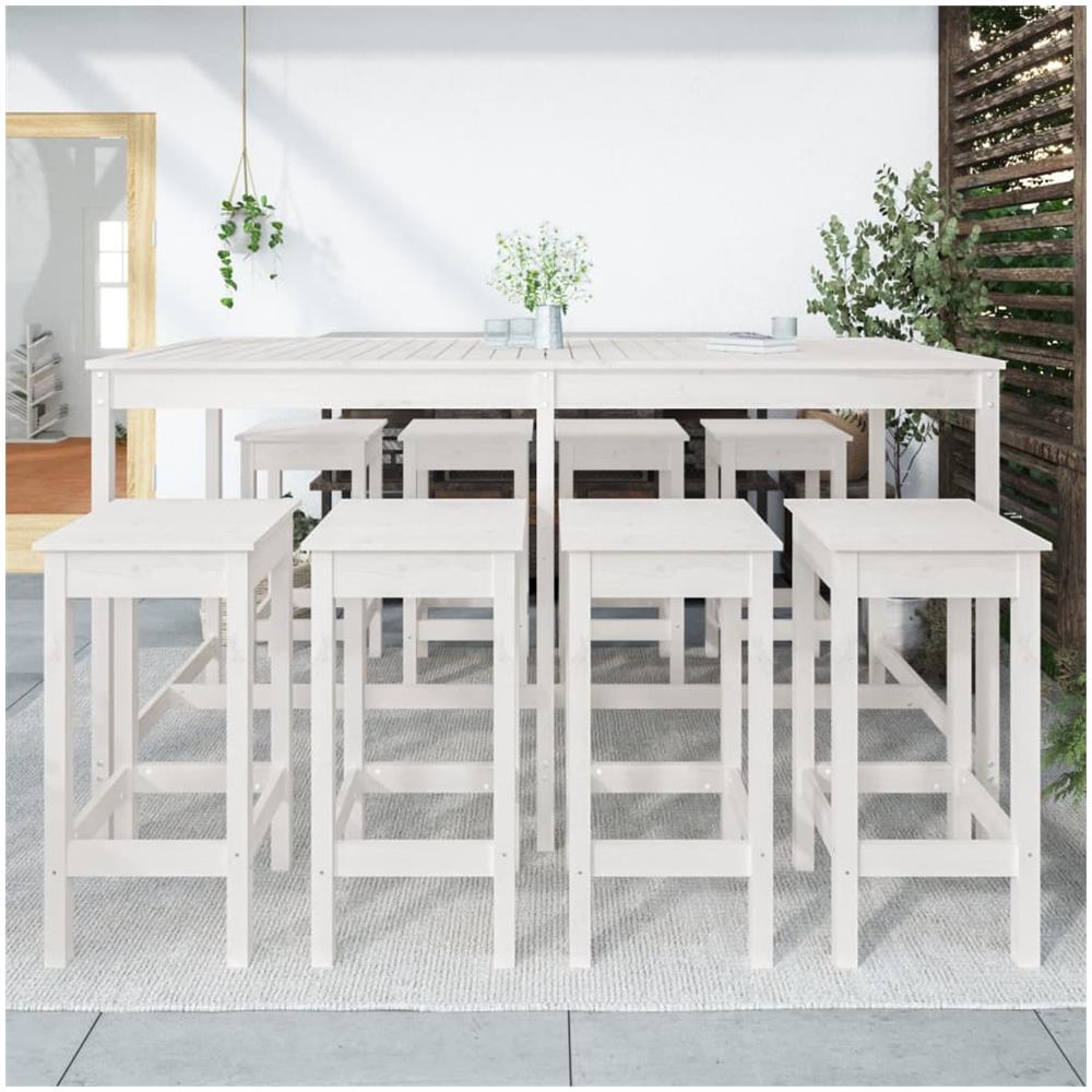 Set Bar Da Giardino 9 Pz Bianco In Legno Massello Di Pino - Foto 3