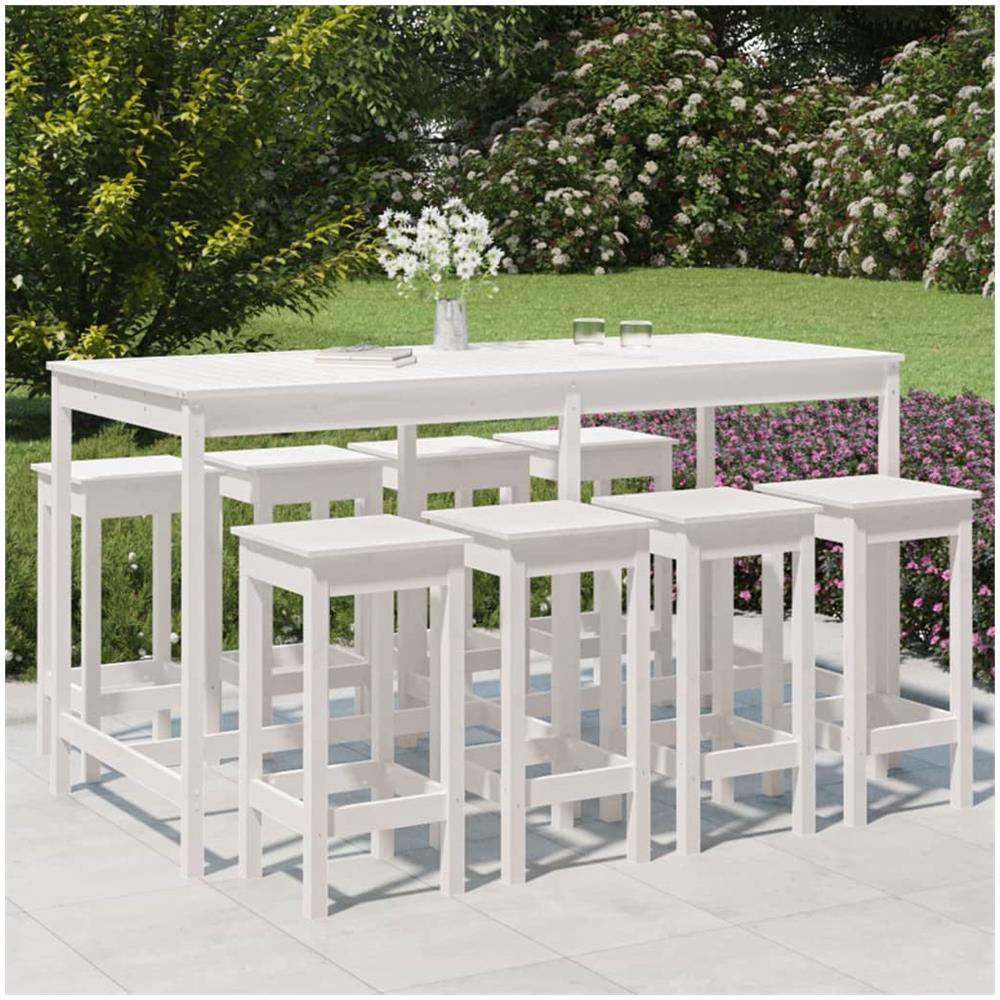Set Bar Da Giardino 9 Pz Bianco In Legno Massello Di Pino - Foto 1