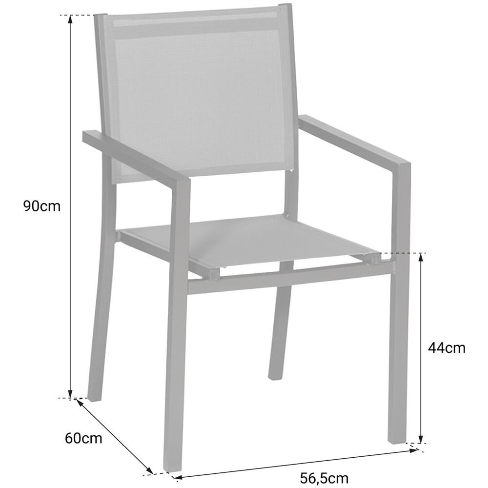 Set Di 10 Sedie In Alluminio Grigio - Textilene Nero - Foto 2