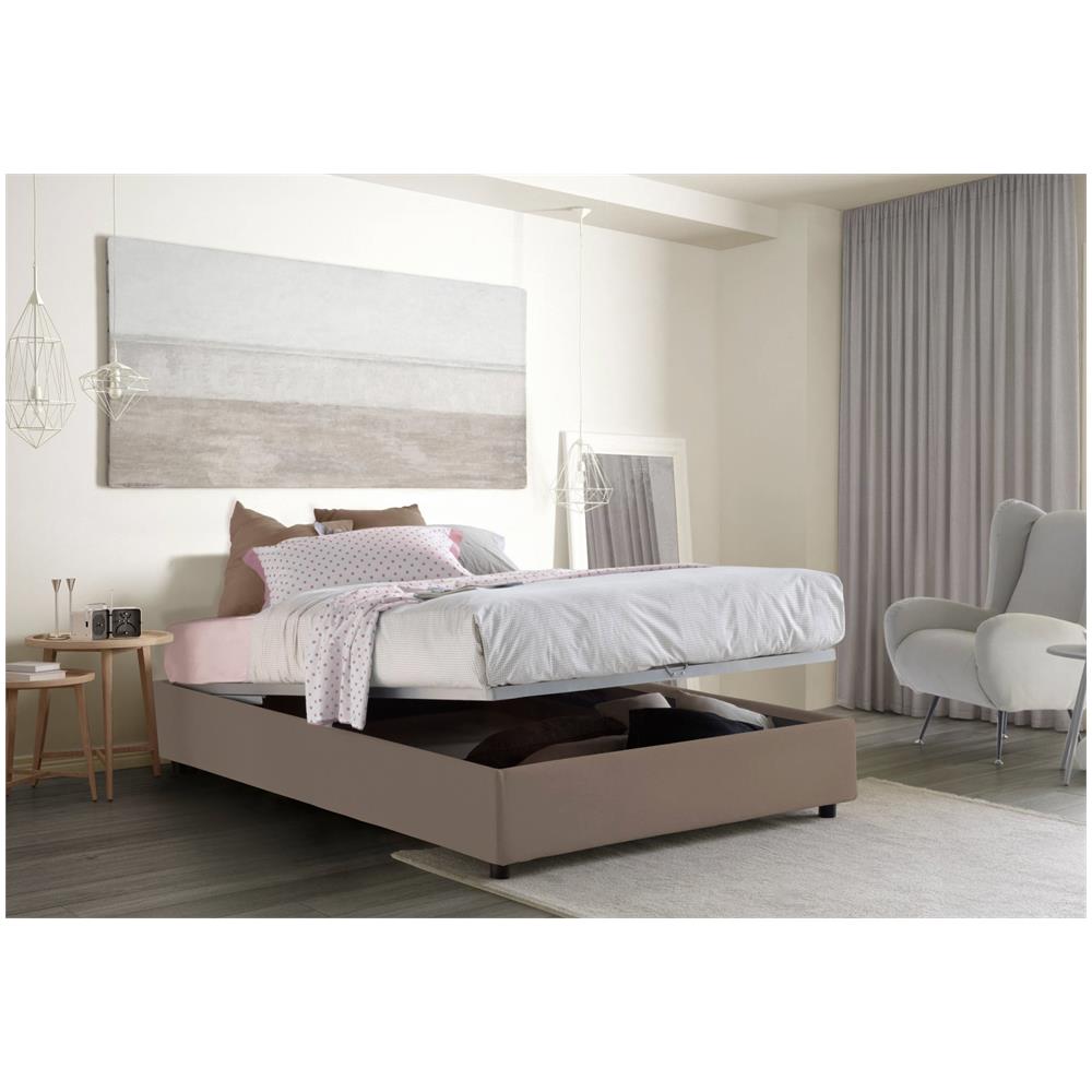 Letto Matrimoniale Adele, Letto Contenitore Con Rivestimento In Tessuto, 100% Made In Italy, Apertura Frontale, Con Materasso Cm 140x190 Incluso, Tortora - Foto 2