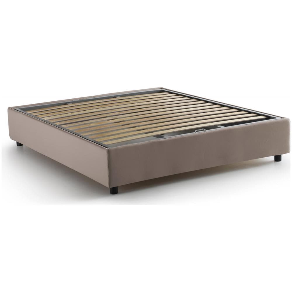 Letto Matrimoniale Adele, Letto Contenitore Con Rivestimento In Tessuto, 100% Made In Italy, Apertura Frontale, Con Materasso Cm 140x190 Incluso, Tortora - Foto 4