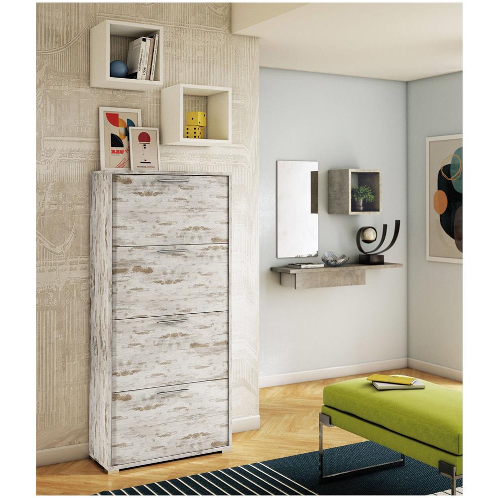 Scarpiera Rosa, Mobile Multiuso Da Ingresso Con 4 Ante A Ribalta, Armadietto Portascarpe A Doppia Profondità, 100% Made In Italy, 67x28h147 Cm, Vintage - Foto 1