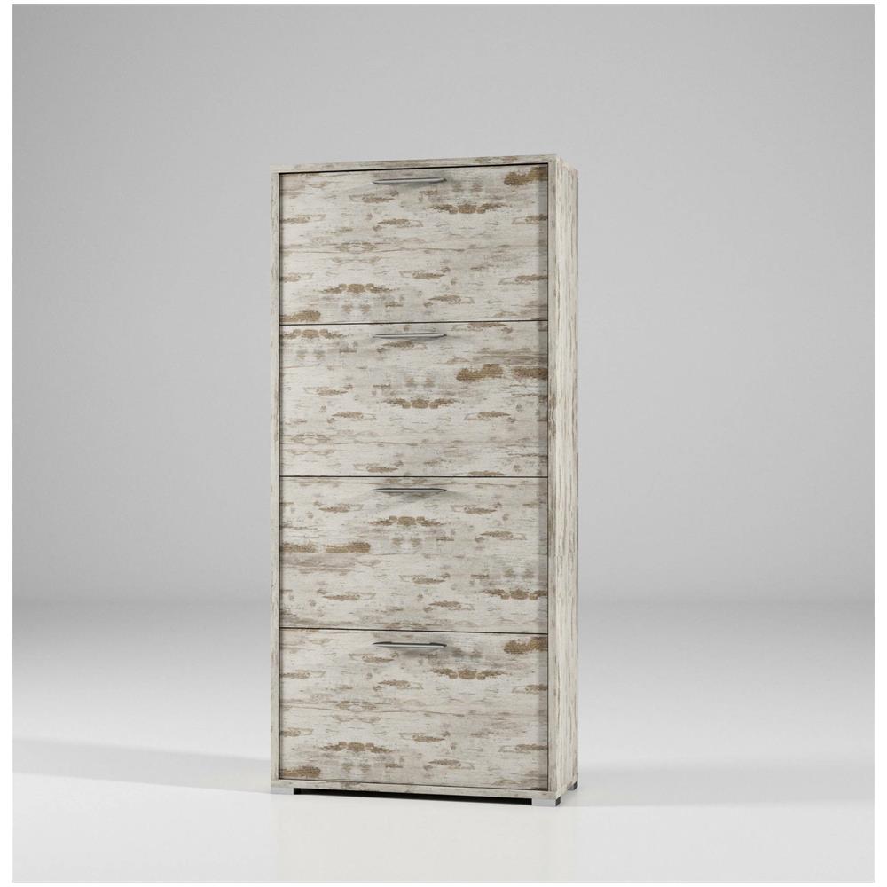 Scarpiera Rosa, Mobile Multiuso Da Ingresso Con 4 Ante A Ribalta, Armadietto Portascarpe A Doppia Profondità, 100% Made In Italy, 67x28h147 Cm, Vintage - Foto 2