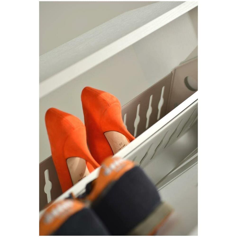 Scarpiera Rosa, Mobile Multiuso Da Ingresso Con 4 Ante A Ribalta, Armadietto Portascarpe A Doppia Profondità, 100% Made In Italy, 67x28h147 Cm, Vintage - Foto 4