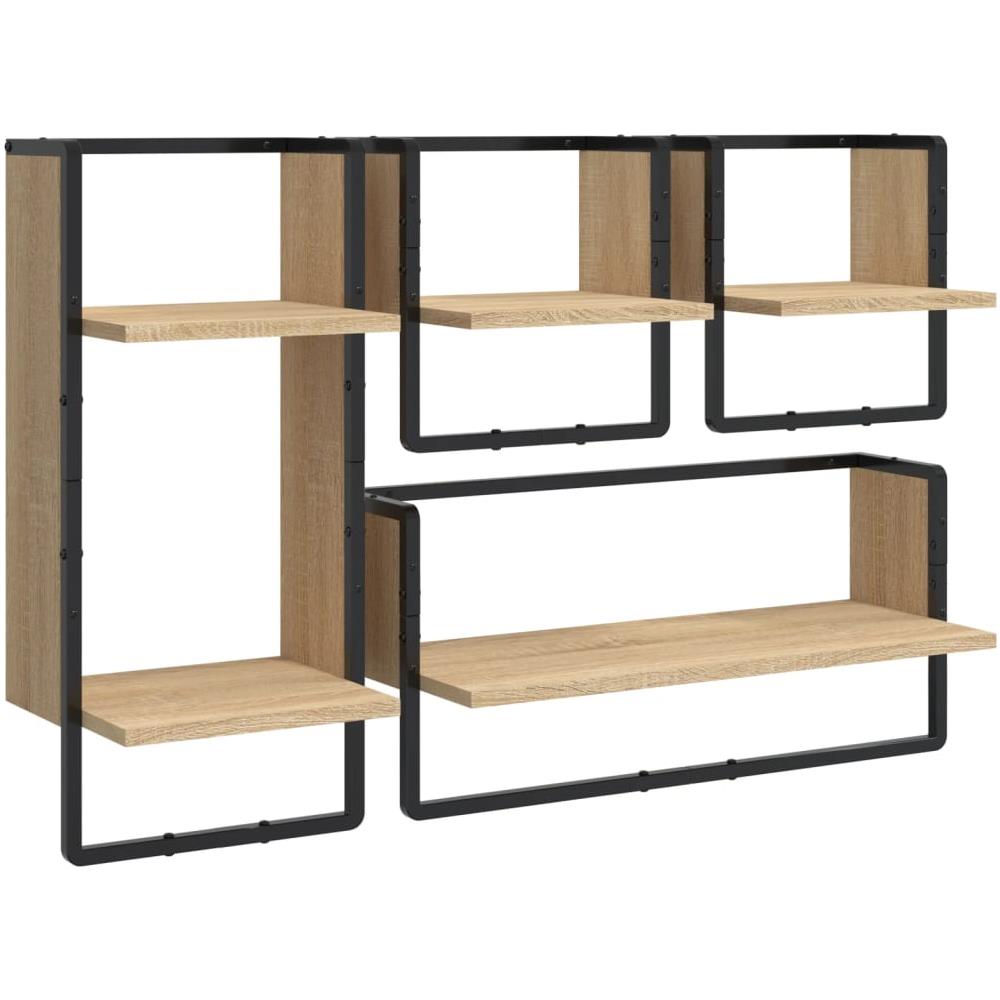 Set Mensole Parete Con Aste 4pz Rovere Sonoma Legno Multistrato - Foto 2
