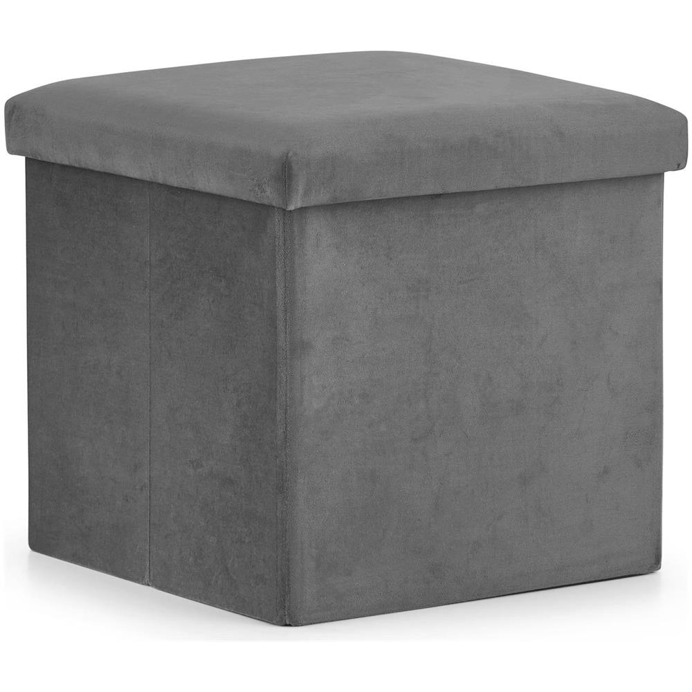 Pouf pieghevole con contenitore - Grigio velluto 38x38x38cm - Foto 1