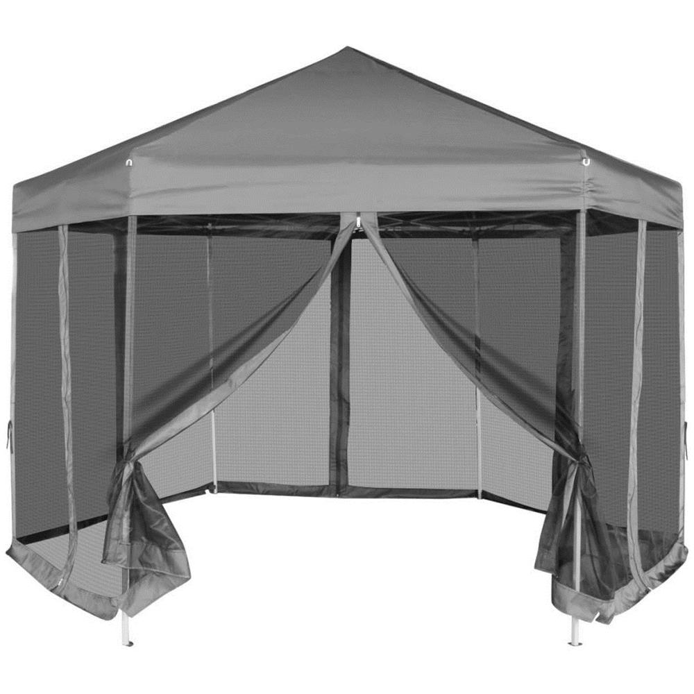 Gazebo Esagonale Pop-Up con 6 Pareti Grigio 3,6x3,1 m - Foto 1