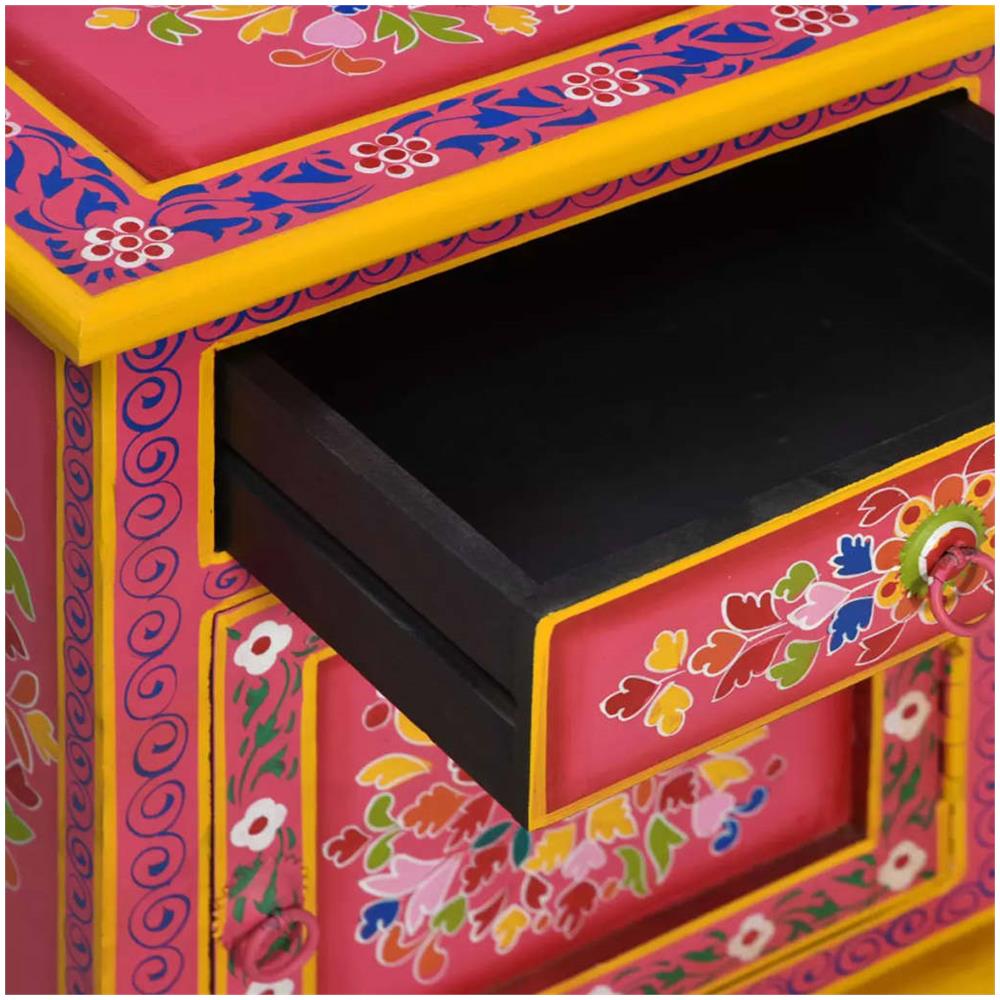 Comodino In Legno Massello Di Mango Rosa Dipinto A Mano - Foto 2