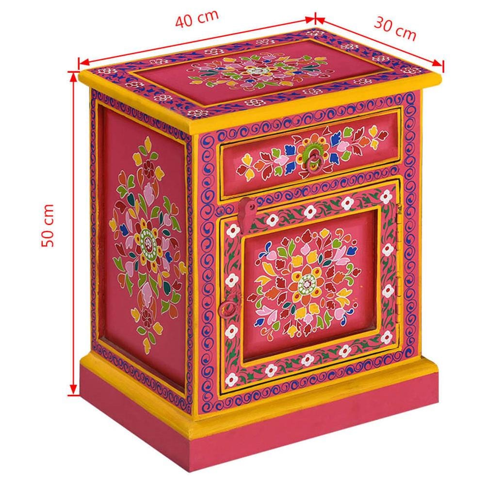 Comodino In Legno Massello Di Mango Rosa Dipinto A Mano - Foto 6