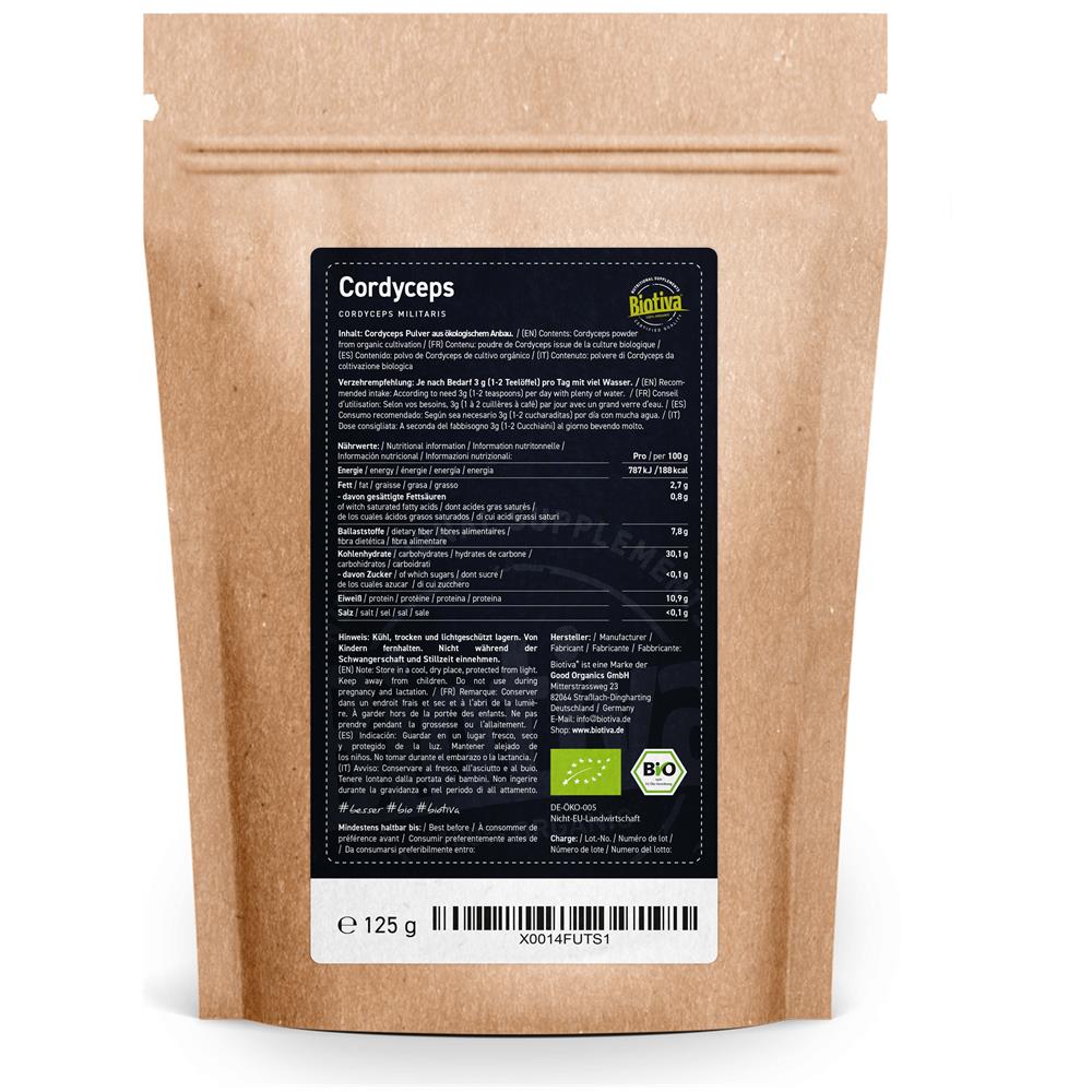 Cordyceps In Polvere Bio - 125g - 100% Biologico - Vegano - Senza Additivi - Confezionato E Certificato In Germania - Foto 2