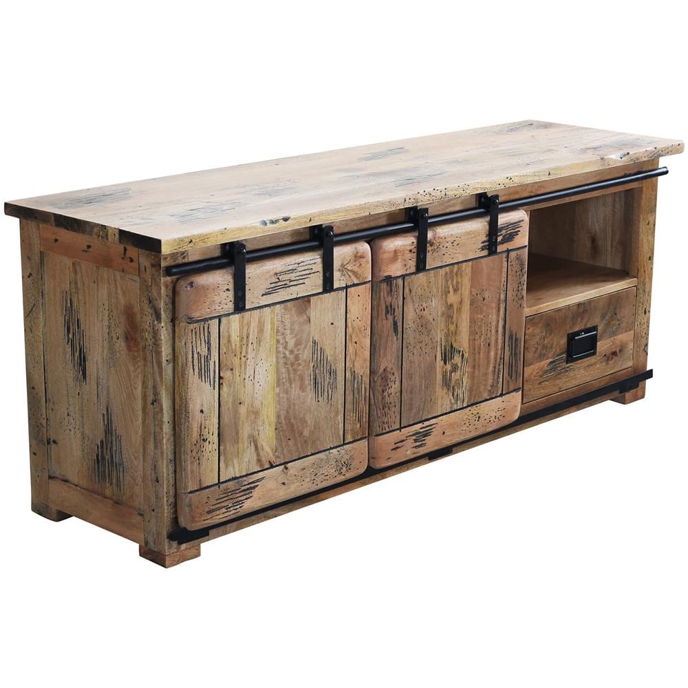 Beily - Porta Tv Legno Di Mango Con 2 Ante Scorrevoli - Foto 1