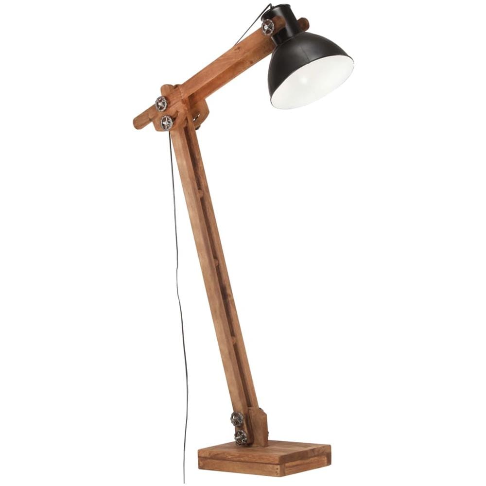 Lampada da Pavimento Nera in Legno Massello di Mango E27 - Foto 1