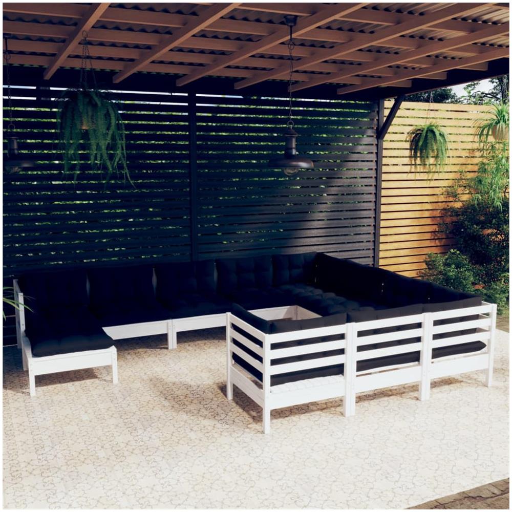 Set Divani Da Giardino 11 Pz Con Cuscini Legno Di Pino Bianco - Foto 1