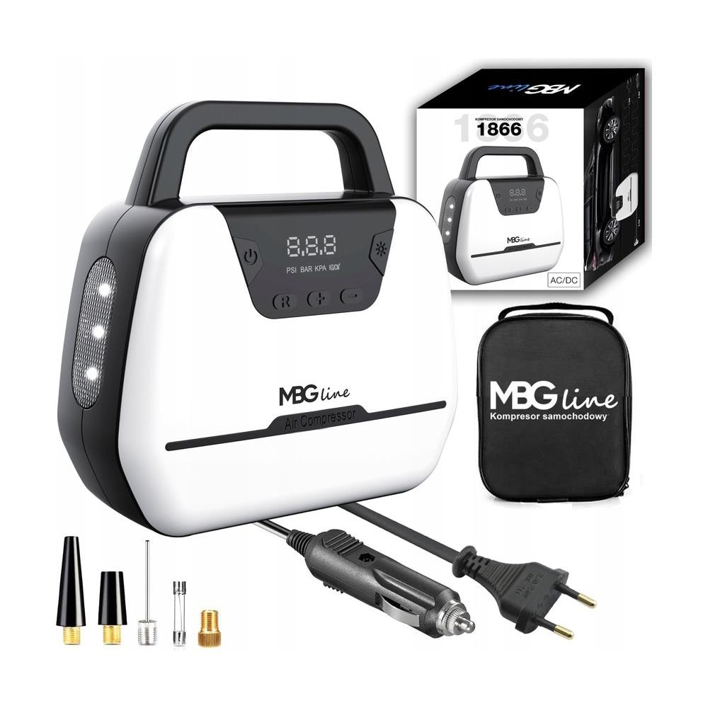 Auto Compressore 1866 Accendisigari Pompa 12v / 230v Display Led Lcd Compressore 35l /min Con Torcia Kit Accessori Copertura - Foto 1