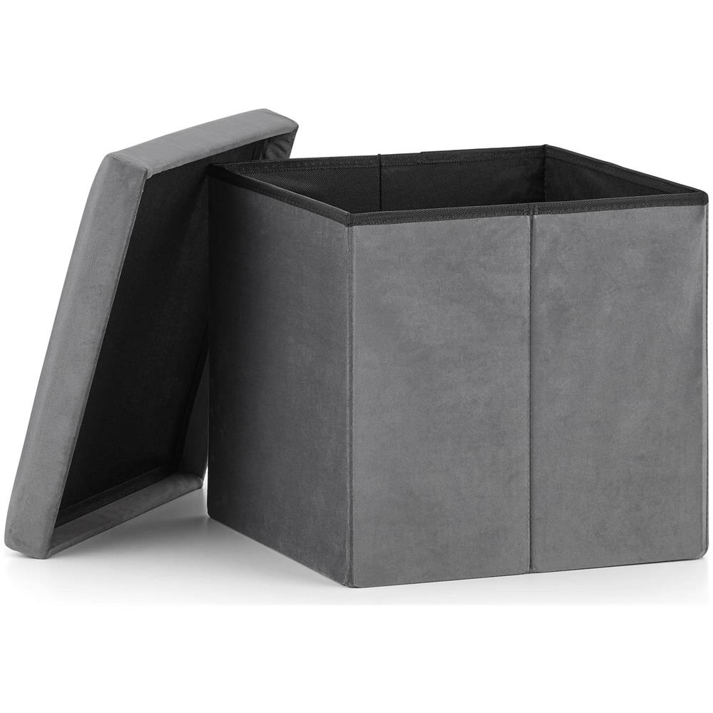 Pouf pieghevole con contenitore - Velluto grigio 30x30x30cm - Foto 2