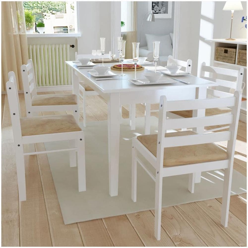 Set 6 Pz Sedia Da Tavola Quadrata In Legno Bianco - Foto 2