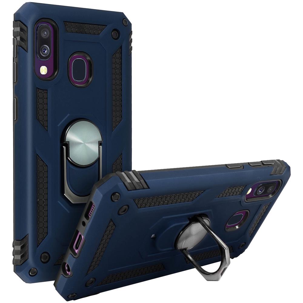 Cover Galaxy A40 Bi-materia Rigida Morbida Anello Magnetico Stand Blu - Foto 2