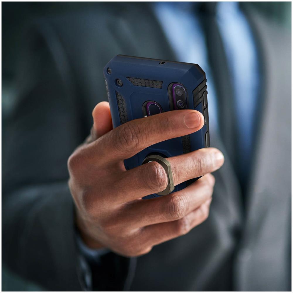 Cover Galaxy A40 Bi-materia Rigida Morbida Anello Magnetico Stand Blu - Foto 5