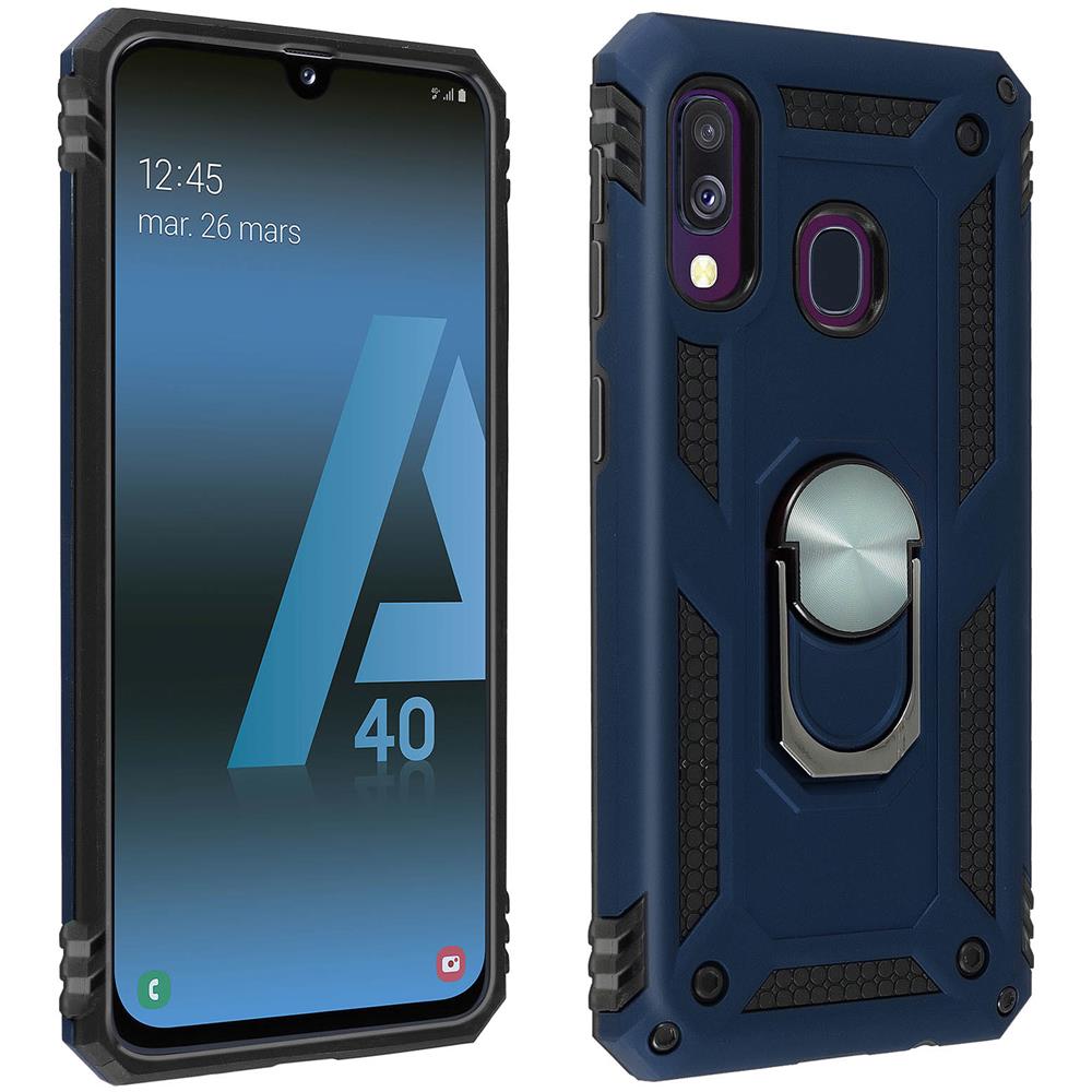 Cover Galaxy A40 Bi-materia Rigida Morbida Anello Magnetico Stand Blu - Foto 1