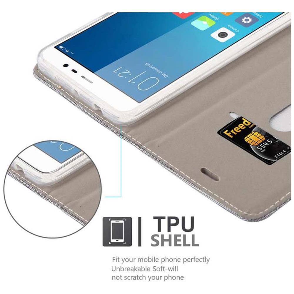 Custodia Compatibile Con Xiaomi Redmi Note 4 In Grigio Chiaro Marrone - Coperchio Protettiva Con Chiusura Magnetica, Funzione Stand E Tasca Per Le Carte - Foto 2