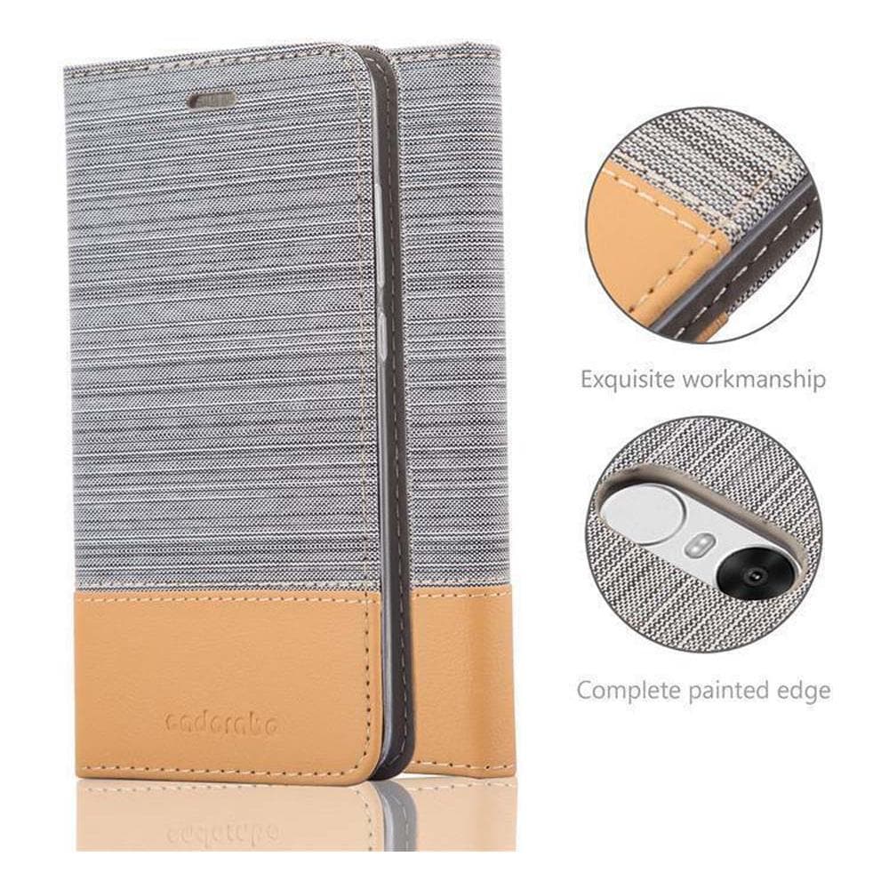 Custodia Compatibile Con Xiaomi Redmi Note 4 In Grigio Chiaro Marrone - Coperchio Protettiva Con Chiusura Magnetica, Funzione Stand E Tasca Per Le Carte - Foto 6