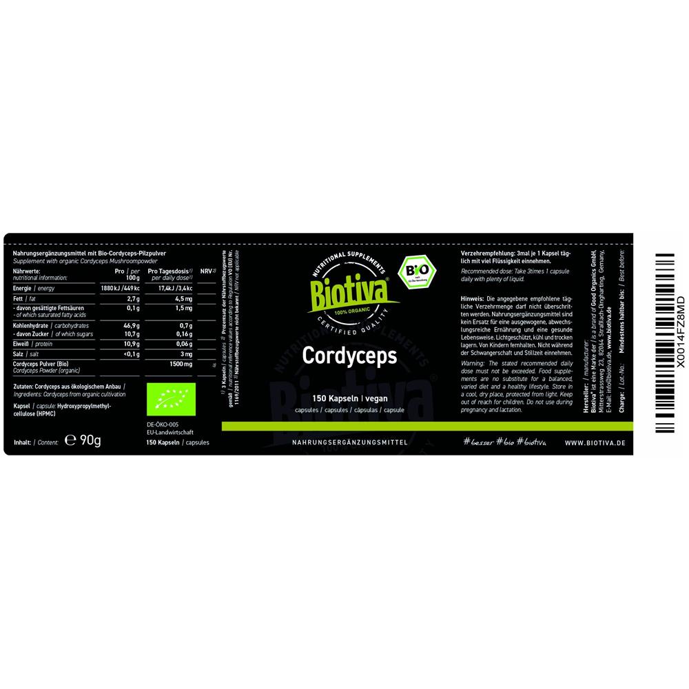 Cordyceps Bio - 150 Capsule - 100% Biologico - Vegano - Senza Additivi - Confezionato E Certificato In Germania - Foto 2
