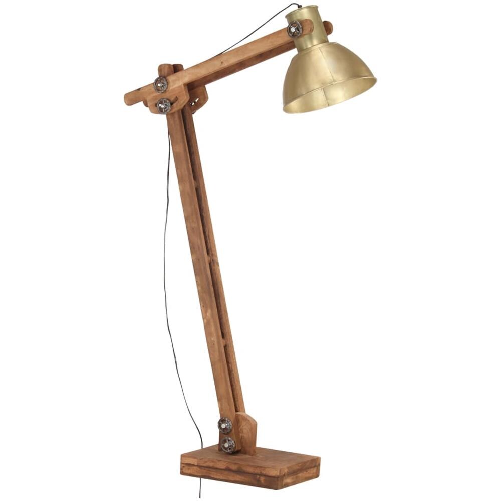Lampada da Pavimento Ottone in Legno Massello di Mango E27 - Foto 1
