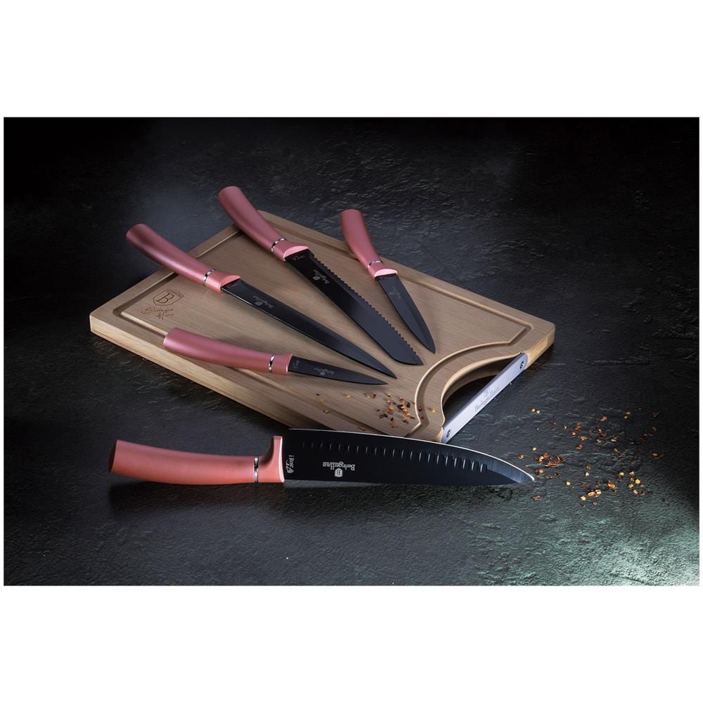 I-rose Set Di 5 Coltelli Da Cucina Professionali Acciaio Inox Coltello Cuoco Tagliere Rosa - Foto 4