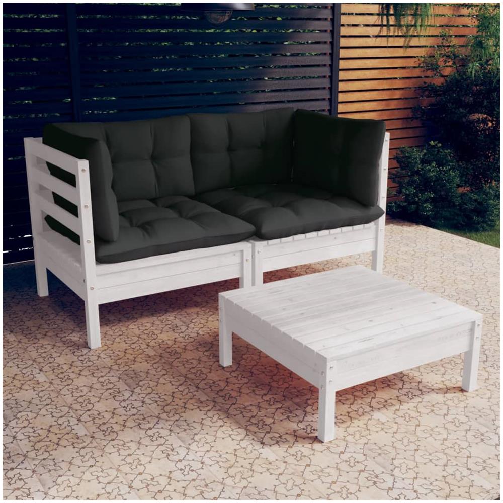 Set Divani Da Giardino 3 Pz Con Cuscini Antracite Legno Di Pino - Foto 1