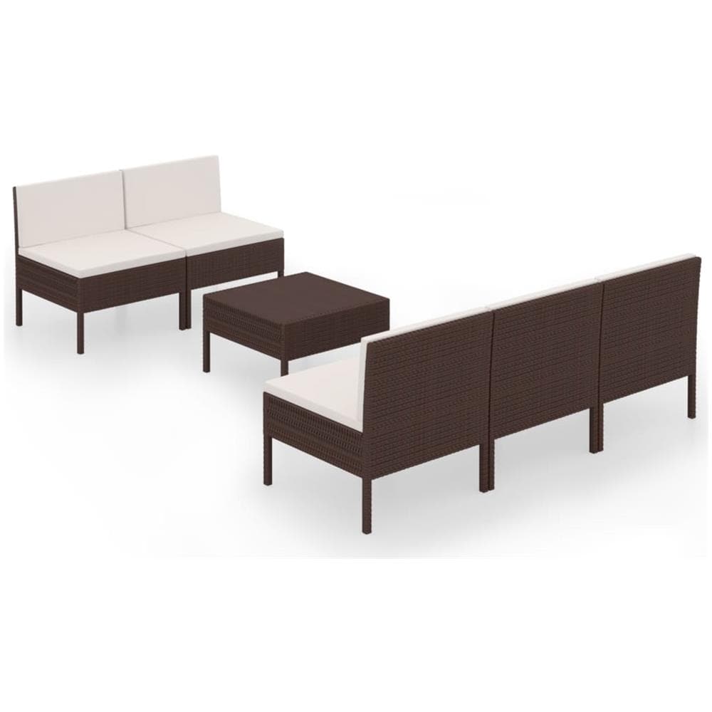 Set Divani Da Giardino 6 Pz Con Cuscini In Polyrattan Marrone - Foto 2