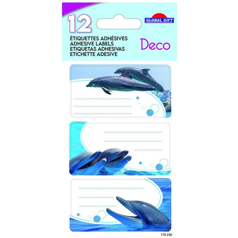 12 Etichette Per La Scuola - Rettangolo - Delfini - Foto 1