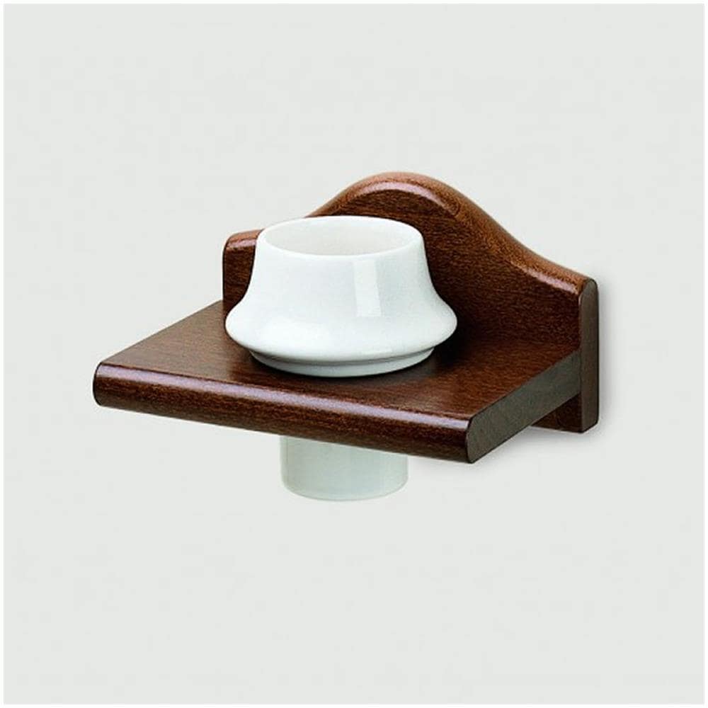 Portabicchiere Noce Antico Volterra Bicchiere In Porcellana Bianca - Foto 1