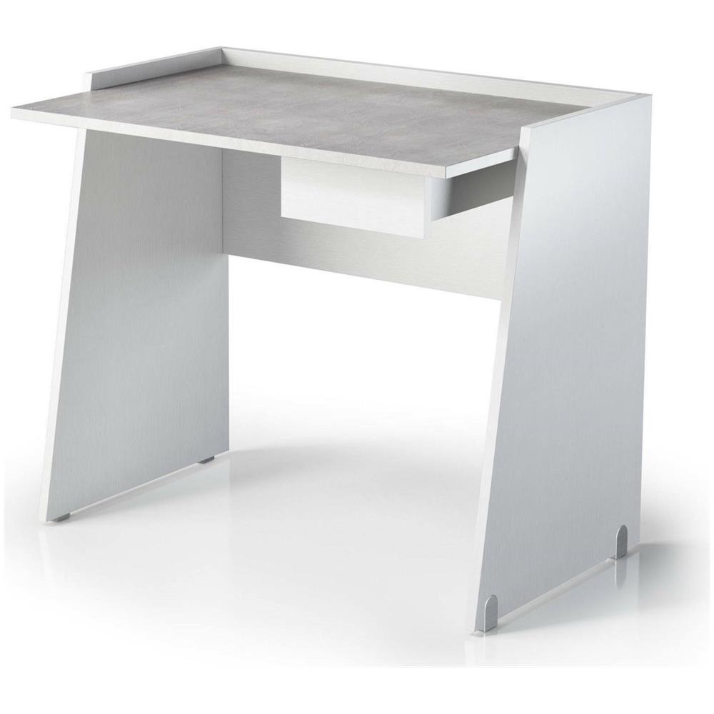 Scrivania Calendula, Scrittoio Moderno Con Cassetto, Tavolo Da Studio O Ufficio Porta Pc Portalibri, 100% Made In Italy, 90x60h80 Cm, Bianco E Cemento - Foto 2