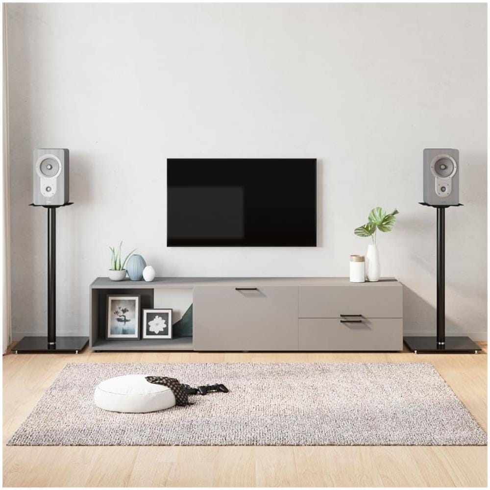 Pedane Per Casse 2pz Nero Vetro Temperato Design A 1 Pilastro - Foto 1