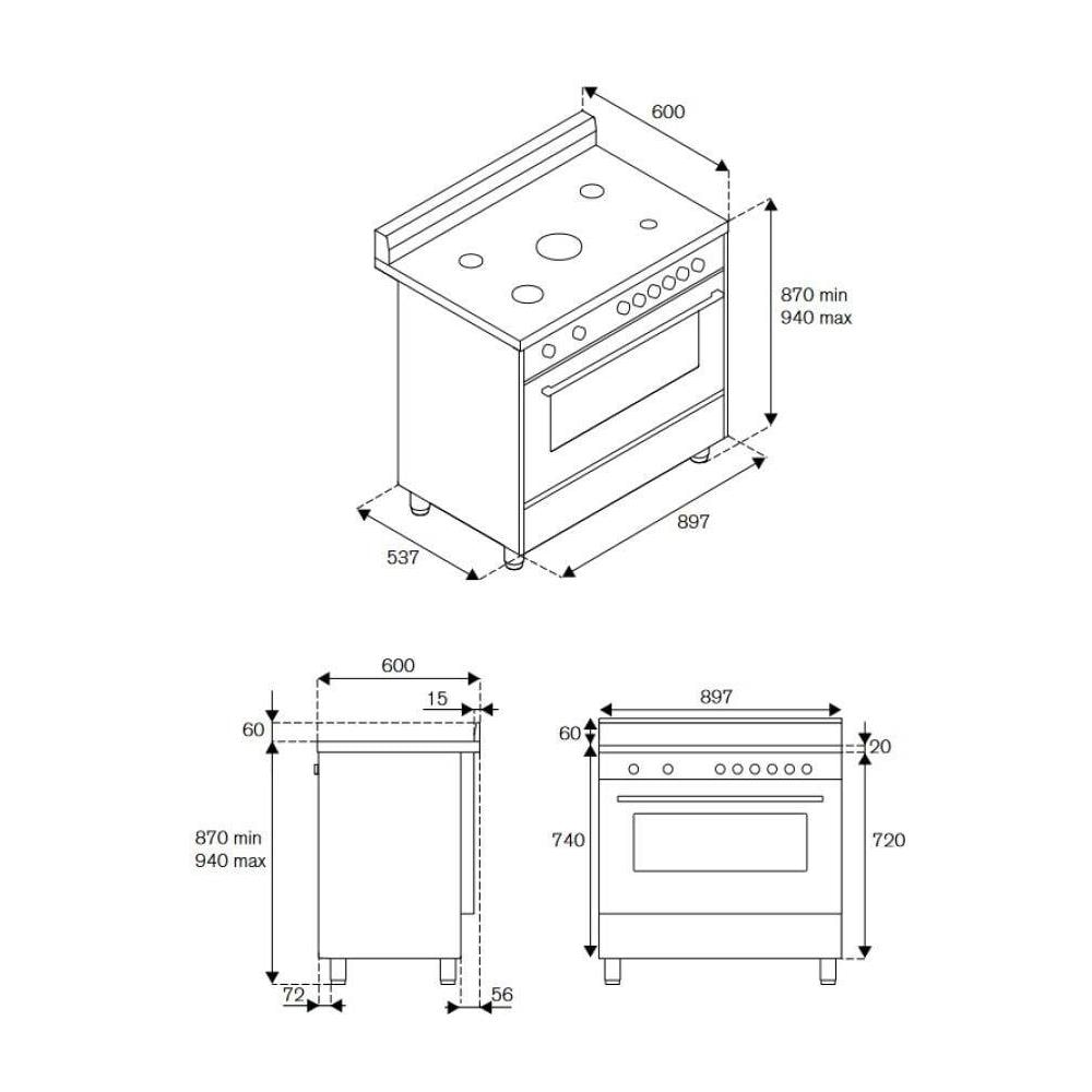 Cucina 5 Fuochi a Gas cm 90 AMN965EBV / 24 Forno Elettrico Classe A Colore Bianco - Foto 5