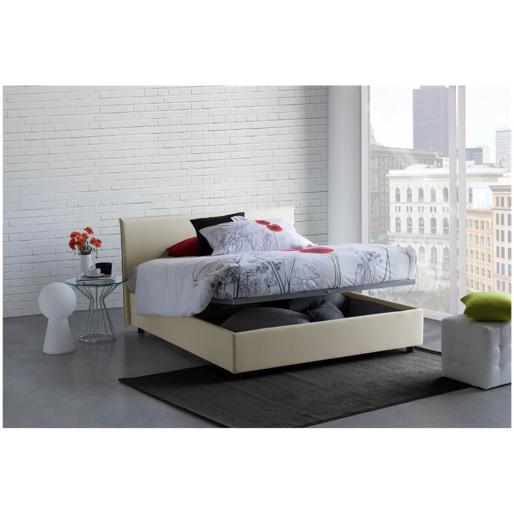 Talamo Italia Letto Singolo Contenitore con Apertura Frontale sfoderabile Anna Made in Italy Bianco con Materasso