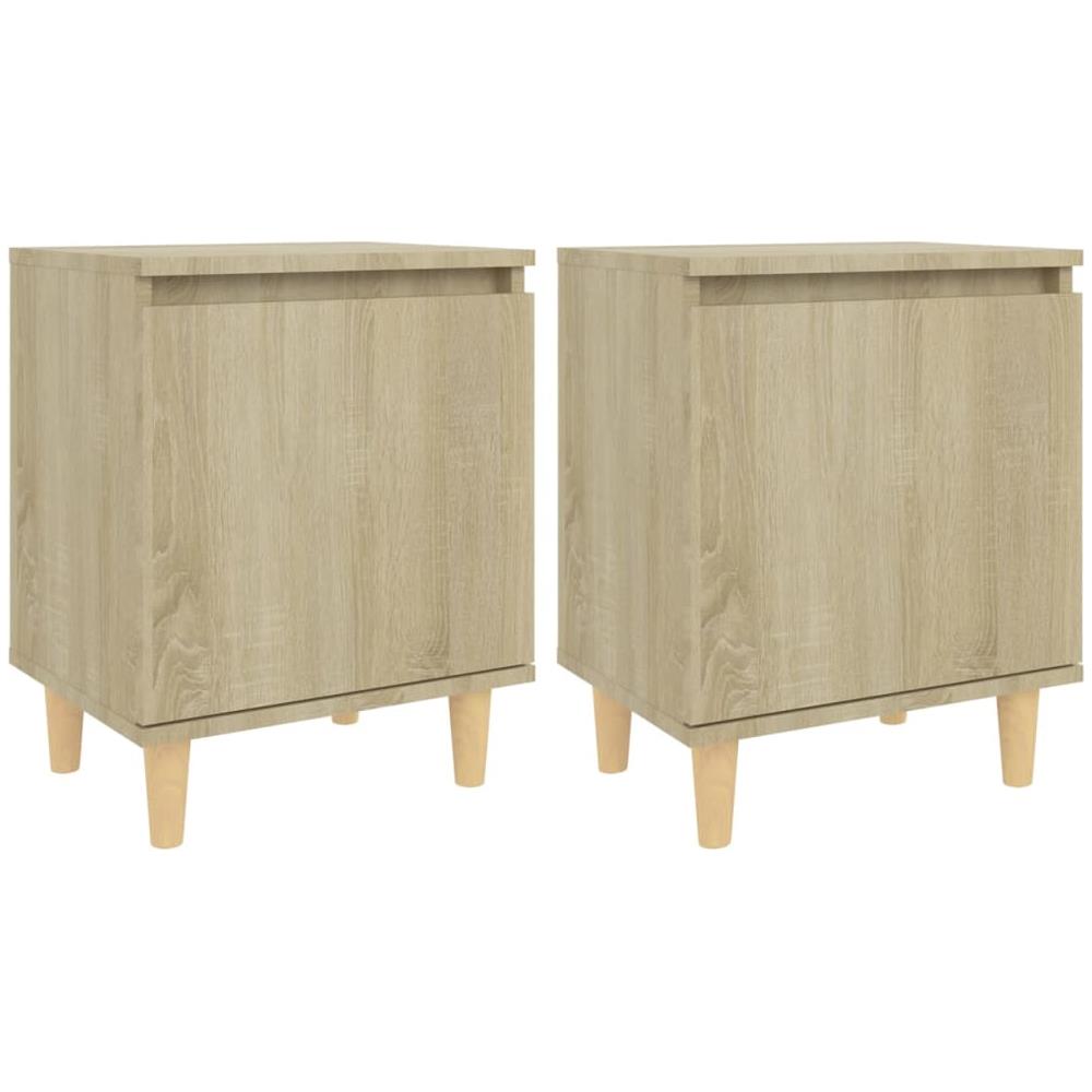 Comodini Gambe in Legno Massello 2pz Rovere Sonoma 40x30x50cm - Foto 2