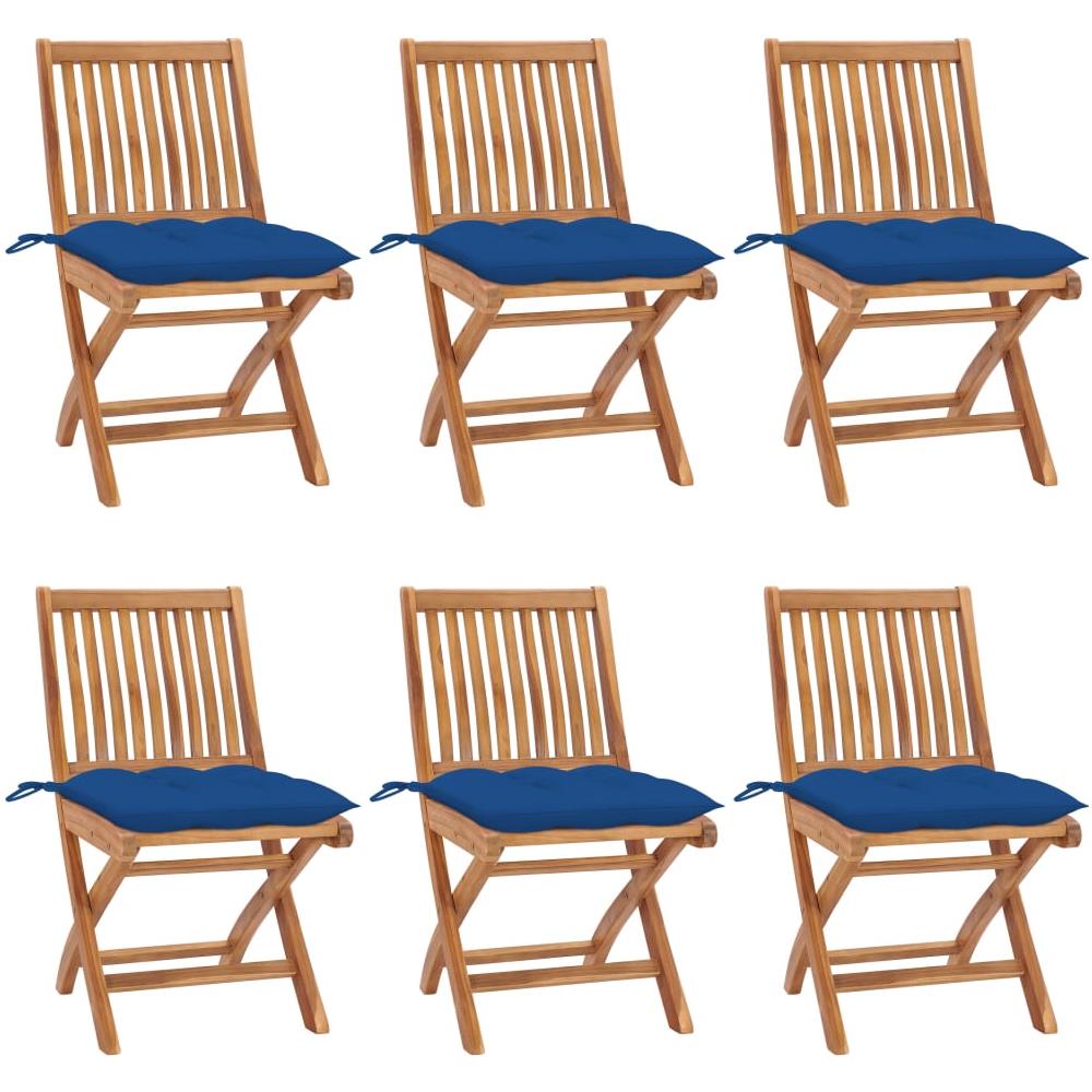 Sedie da Giardino Pieghevoli con Cuscini 6 pz Massello di Teak - Foto 1