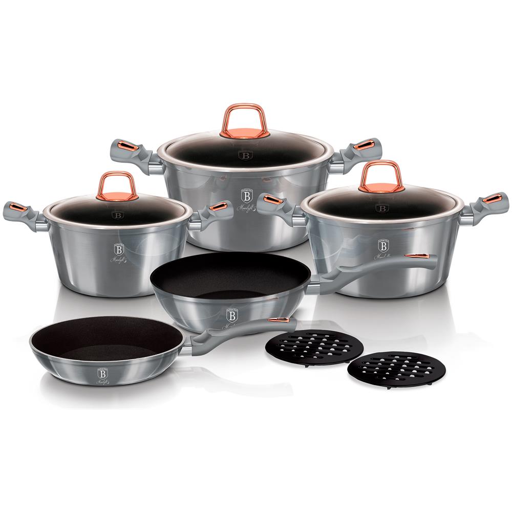 Moonlight Set Di Pentole Induzione 10-piece Alluminio Antiaderente 3 Casseruoli 2 Padelle Grigio - Foto 1