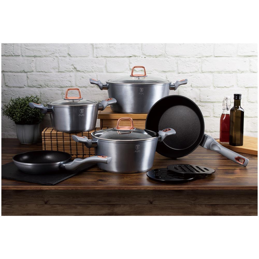Moonlight Set Di Pentole Induzione 10-piece Alluminio Antiaderente 3 Casseruoli 2 Padelle Grigio - Foto 6