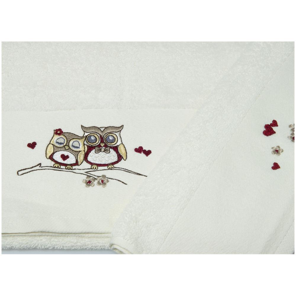 Set Asciugamano Copiola Salvietta Bagno In Spugna 100% Cotone Mod Gufetti Copiola Panna - Foto 2