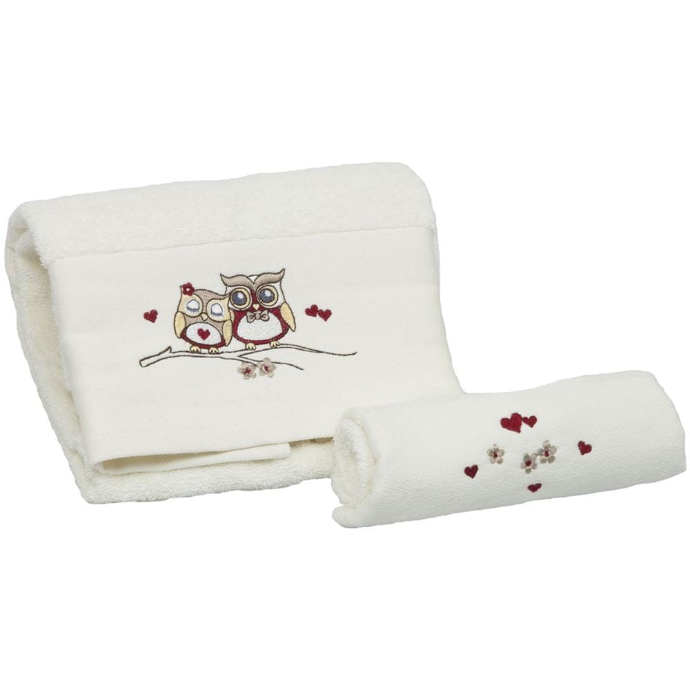 Set Asciugamano Copiola Salvietta Bagno In Spugna 100% Cotone Mod Gufetti Copiola Panna - Foto 1