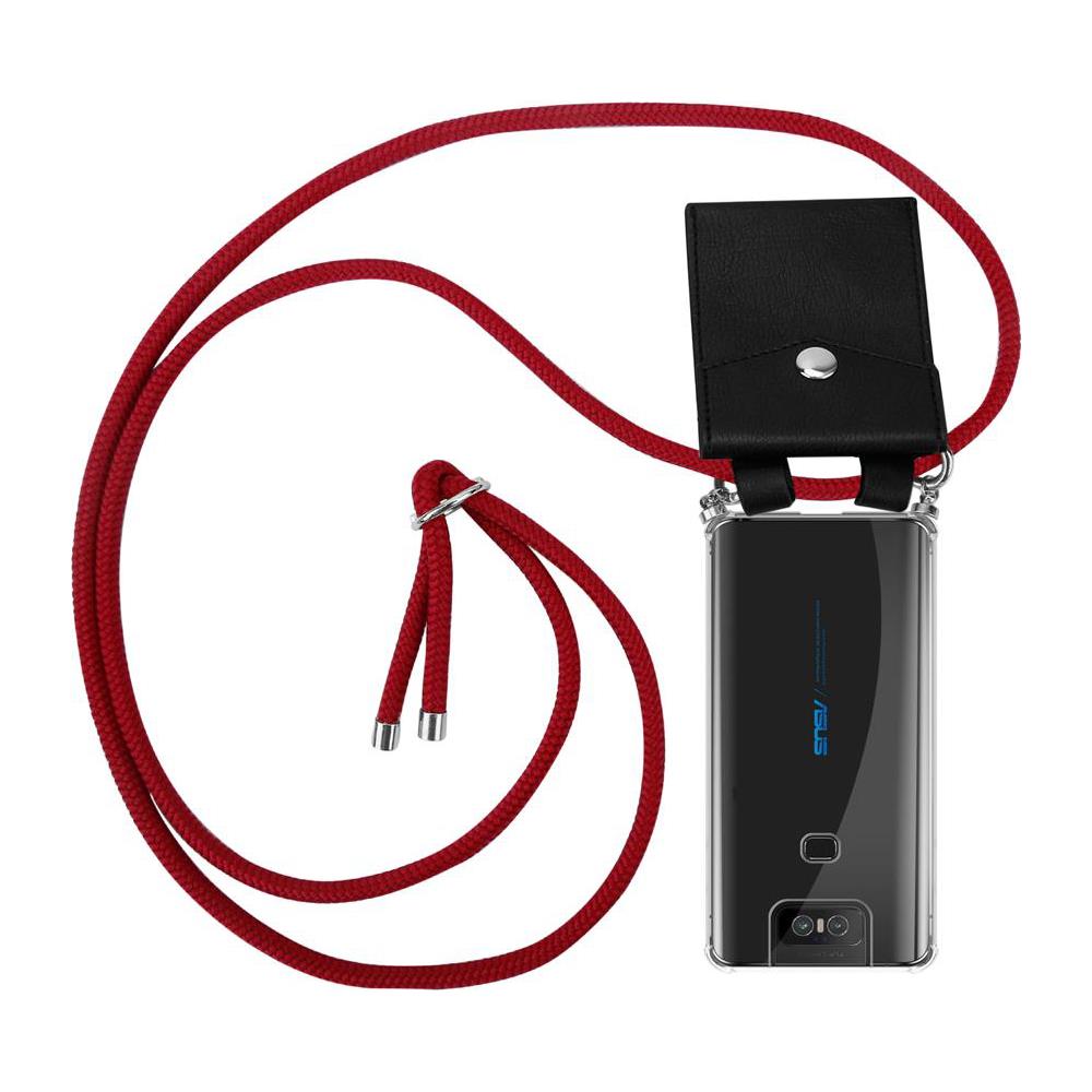Catena Di Telefoni Cellulari Compatibile Con Asus Zenfone 6 In Rosso Rubino - Coperchio Protettivo In Silicone Con Anelli D'argento, Cinturino In Corda E Custodia Staccabile - Foto 1