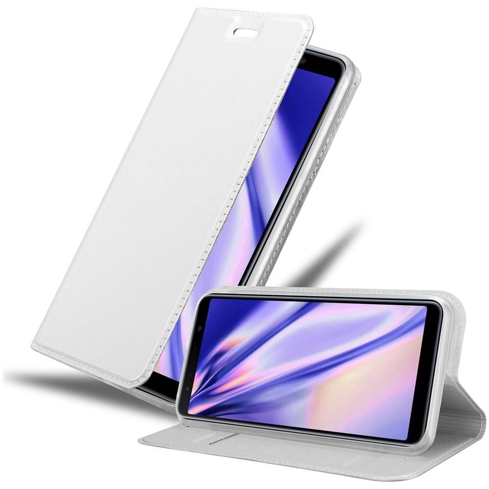 Custodia Compatibile Con Samsung Galaxy A7 2018 In Classy Argento - Coperchio Protettiva Con Chiusura Magnetica, Funzione Stand E Tasca Per Le Carte - Foto 1
