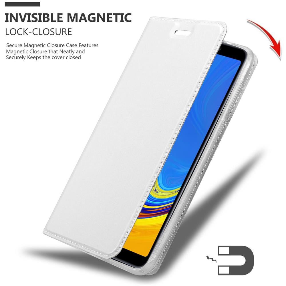 Custodia Compatibile Con Samsung Galaxy A7 2018 In Classy Argento - Coperchio Protettiva Con Chiusura Magnetica, Funzione Stand E Tasca Per Le Carte - Foto 8