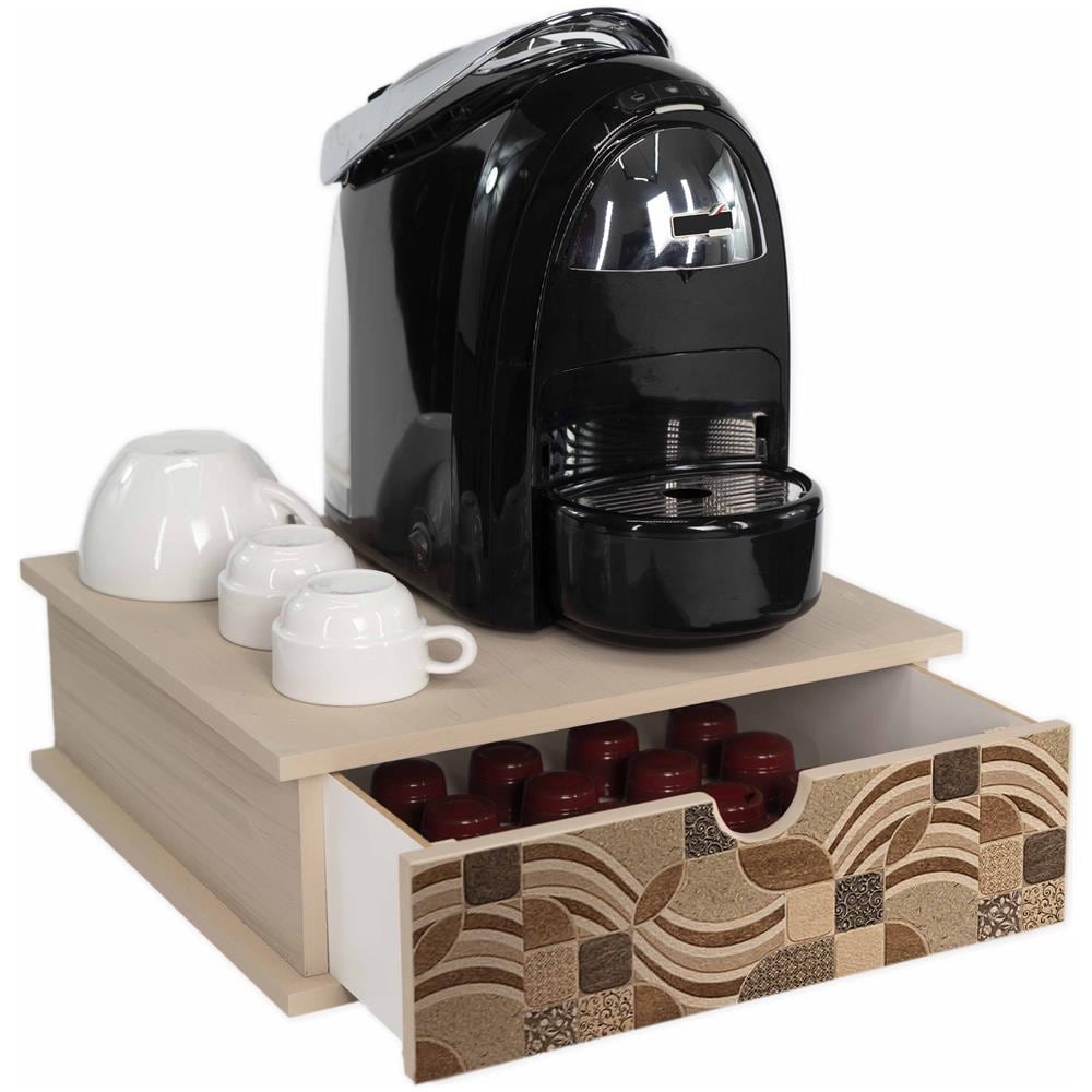 Contenitore Porta Capsule e Cialde caffè Cassetto ORGANIZER VINTAGE LEAVES TILES 33x33 cm in legno - Foto 1