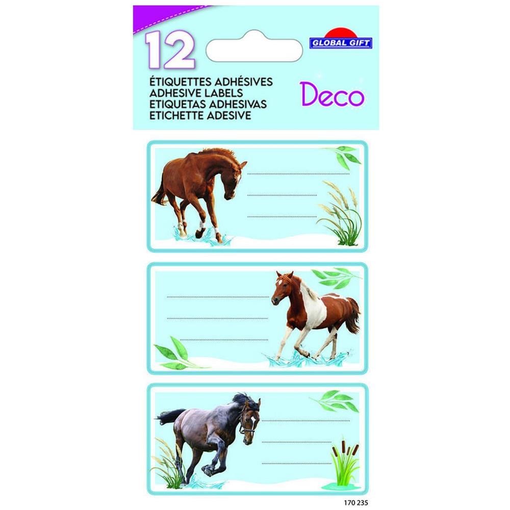 12 Etichette Per La Scuola - Rettangolo - Horse Pictures - Foto 1