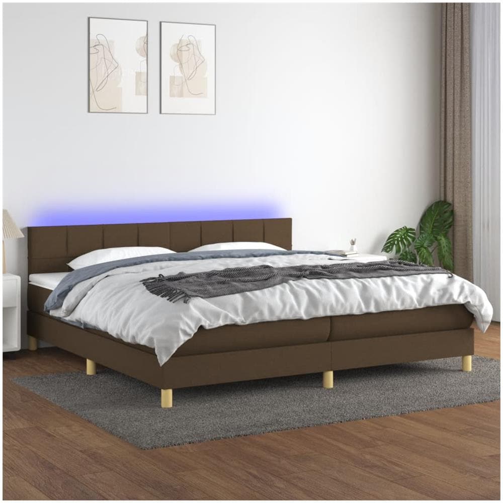 Letto A Molle Materasso E Led Marronescuro 200x200cm In Tessuto - Foto 1